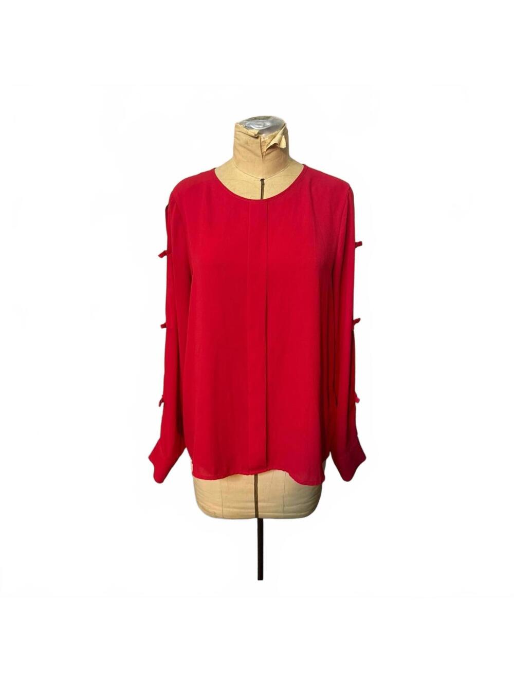 CeCe Red Long Sleeve Blouse with Sleeve Tie Details